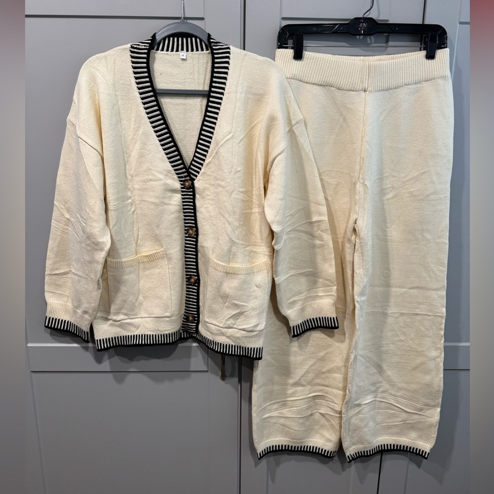 Cream Cardigan and Pants Set Medium